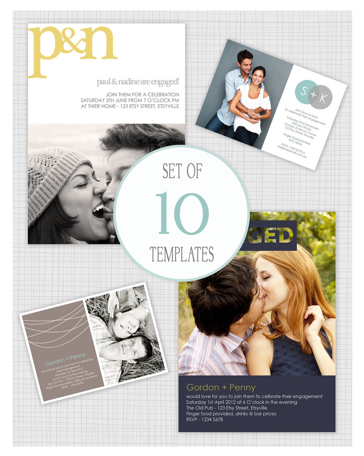INSTANT DOWNLOAD: 10 PSD Engagement Invitation and Announcement templates. Mini Pack 3. Il_570xn
