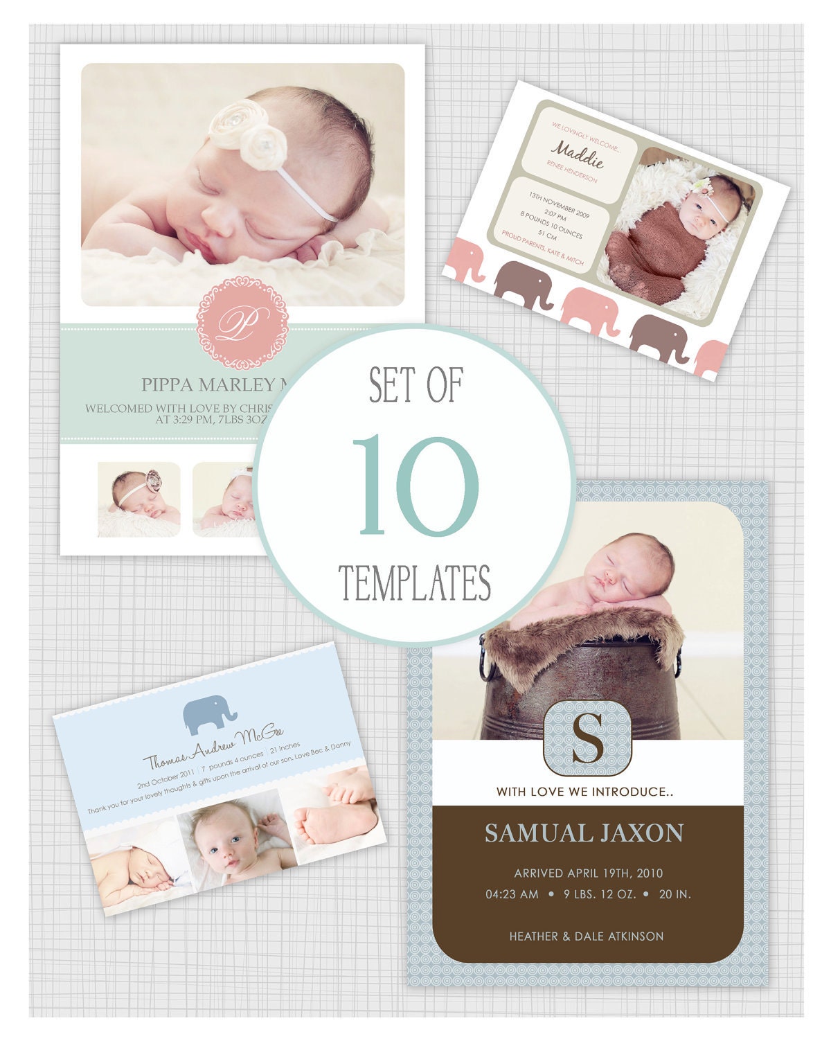 INSTANT DOWNLOAD: 10 PSD Birth Announcement Templates. Mixed designs. Mini Pack 10. Il_570xn