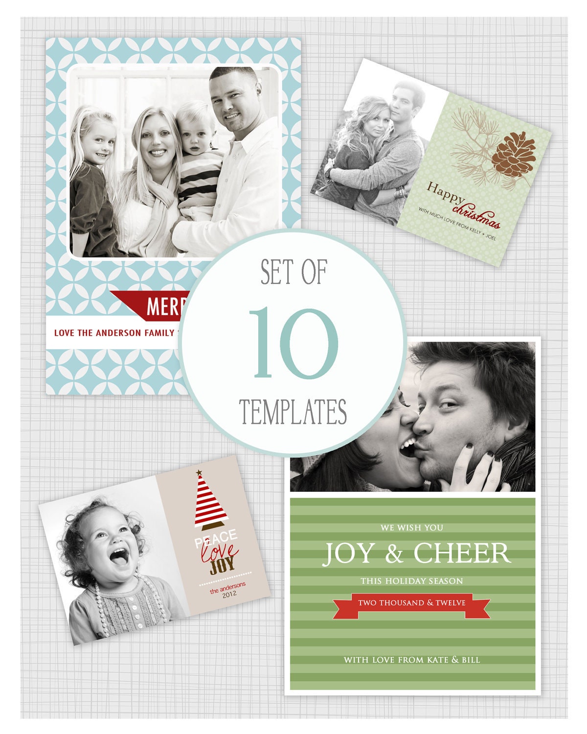 INSTANT DOWNLOAD: 10 PSD Christmas / Holiday photo card templates. Mini Pack 14.