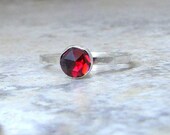 Red Garnet Ring Silver Rose Cut Faceted