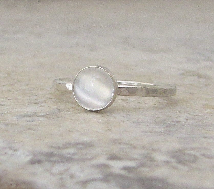 Moonstone Ring Silver Stacking Ring Solitaire Engagement Ring- Moon Glow