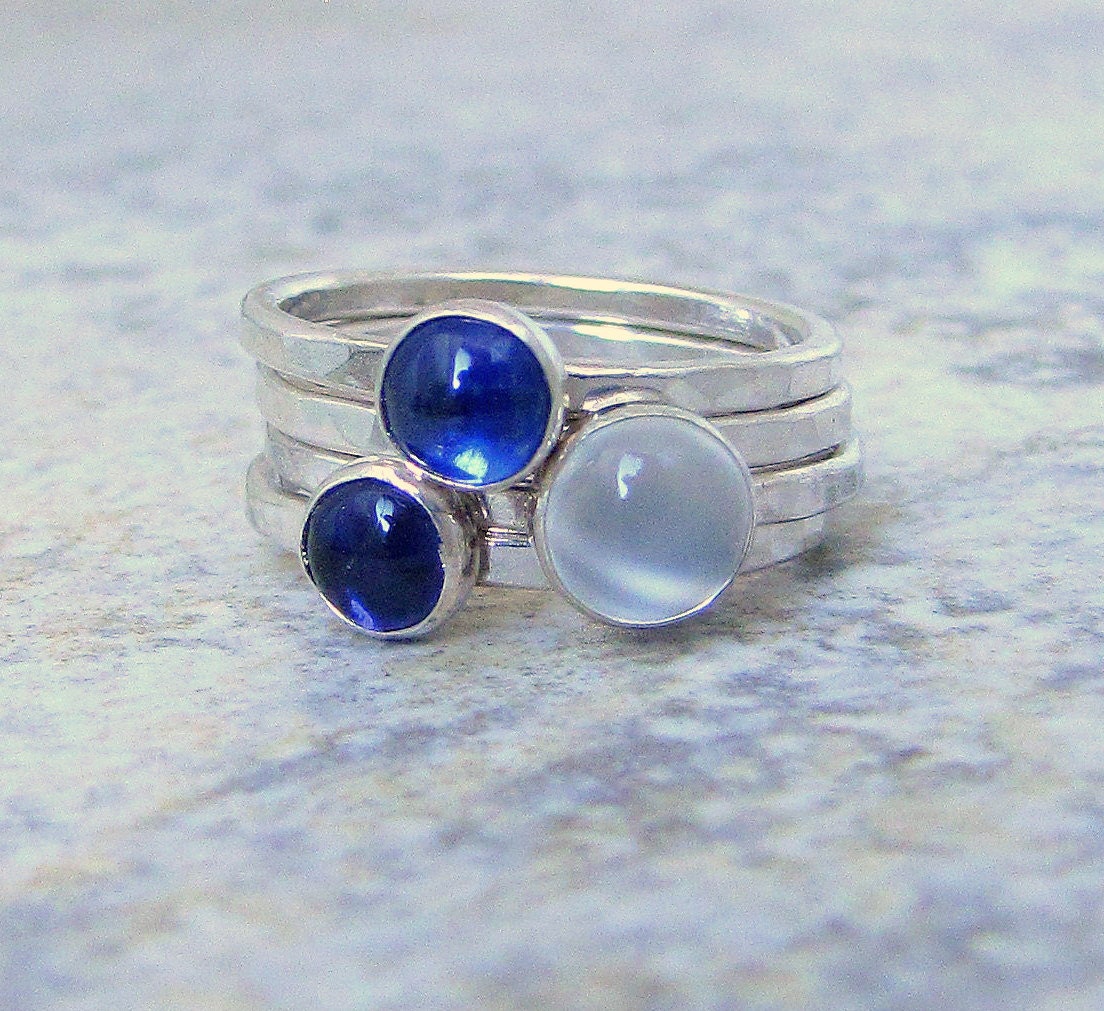 Moonstone Ring Silver Stacking Ring Solitaire Engagement Ring- Moon Glow