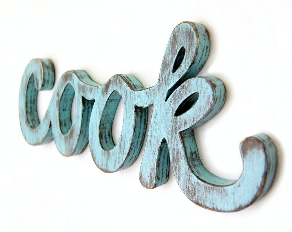 kitchen sign cook sign wooden kitchen sign cottage style sign Light Turquoise sign - OldNewAgain