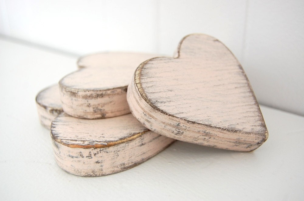 wooden hearts shabby chic pink cottage decor style wedding decor YOUR COLOR CHOICE - OldNewAgain