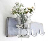 Wood key hook - cottage decor - french apartment - soft blue
