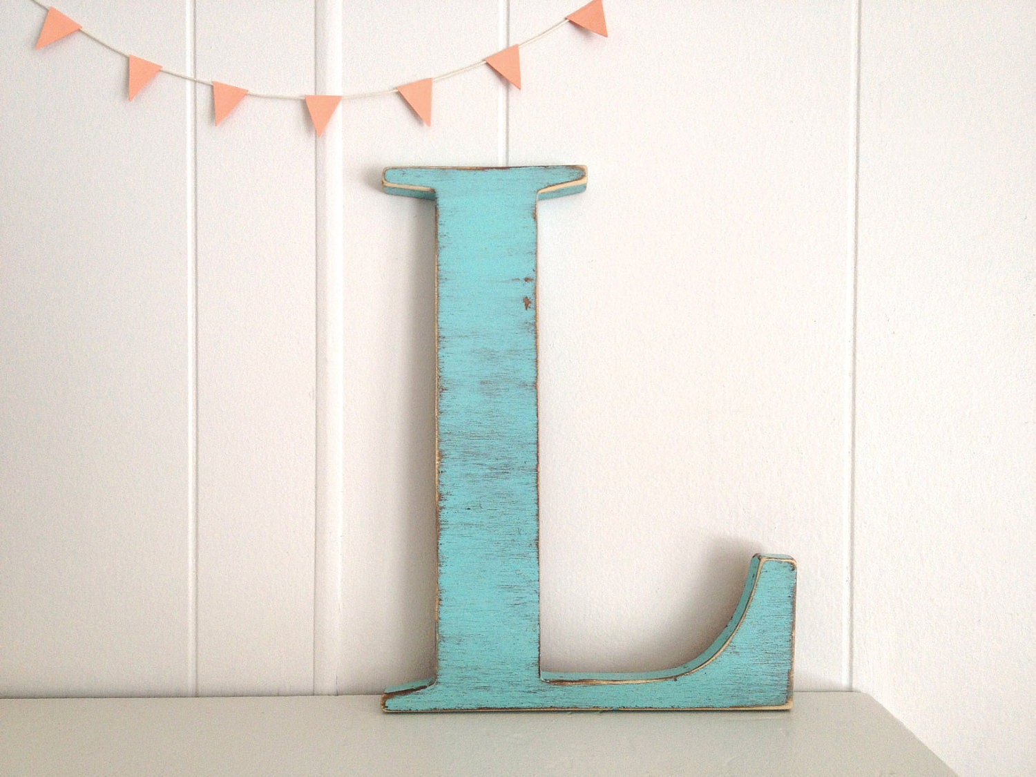 decoration wood letters french cottage wall decor letter L - Light Turquoise