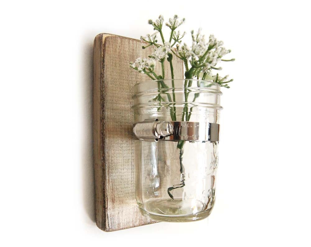 Wall sconce wood vase mason jar Metallic Taupe - single vase