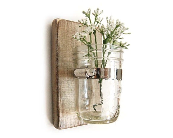 Wall sconce wood vase mason jar Metallic Taupe - single vase