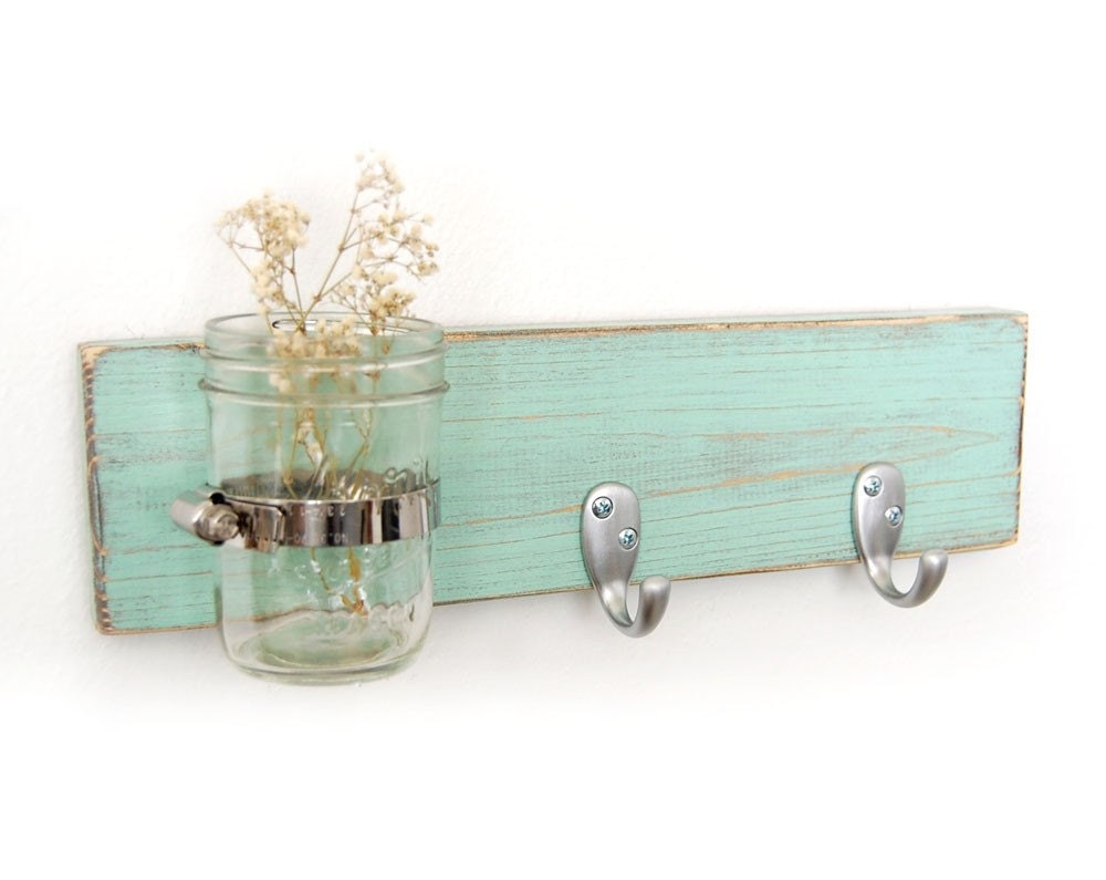 Seafoam key hook wood wall vase home organization Sweet Mint vase