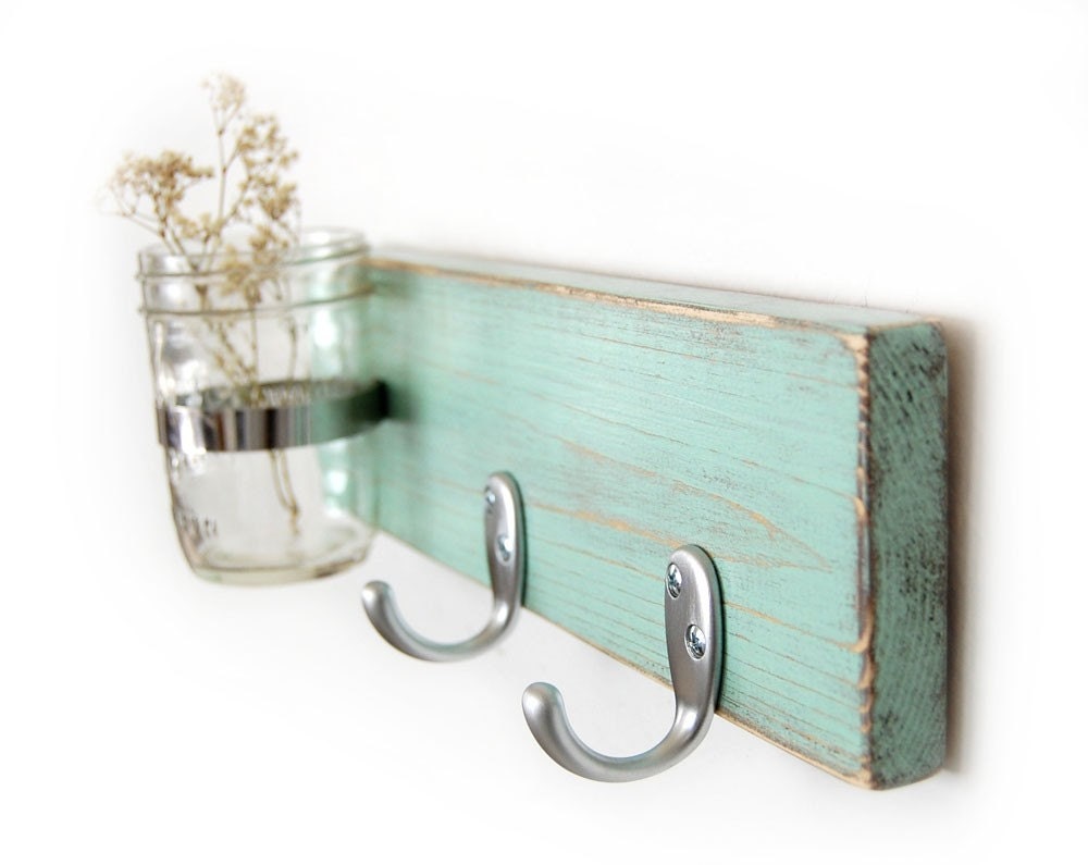 Seafoam key hook wood wall vase home organization Sweet Mint vase