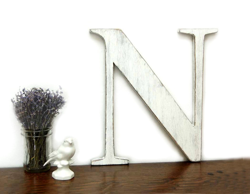 wooden letters nursery baby shabby chic wall art wedding decor White N