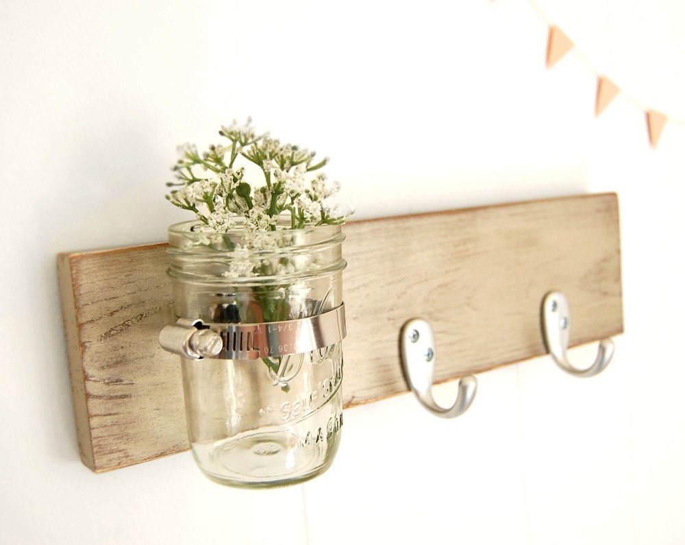 hook key wall vase wood sconce shabby chic cottage style Metallic Taupe
