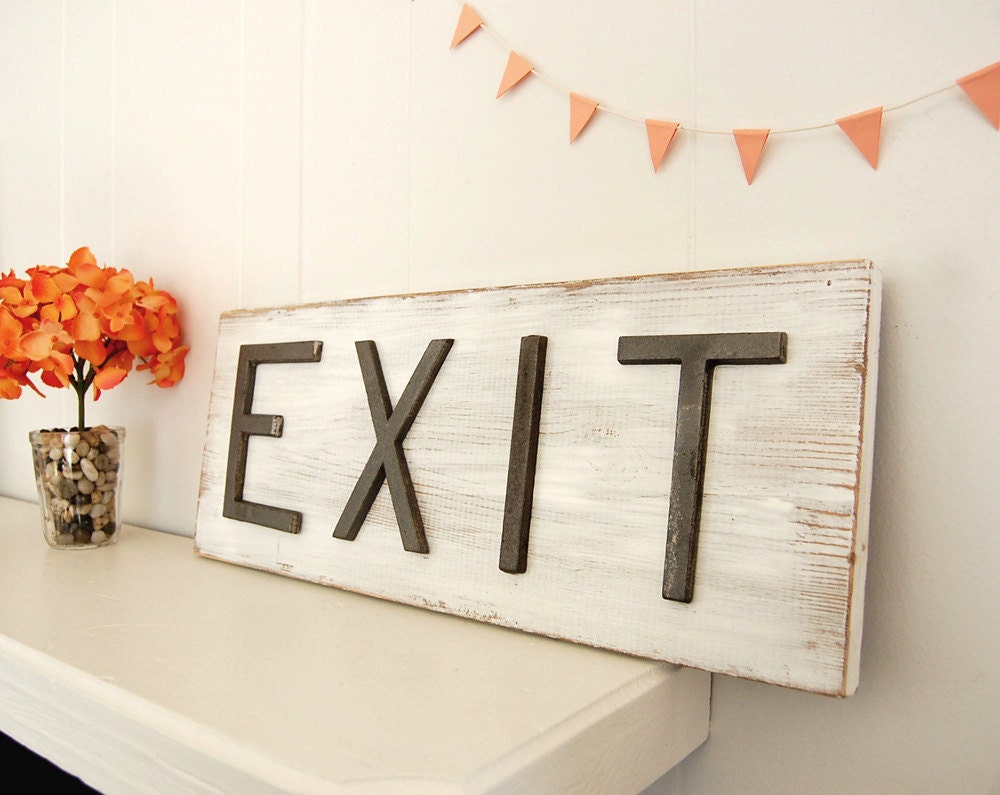 Shabby chic wood sign EXIT wall cottage decor restaurant kitchen