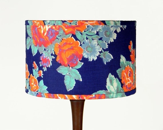 Russian Floral Lampshade - Orange Roses on Blue - 11 x 9