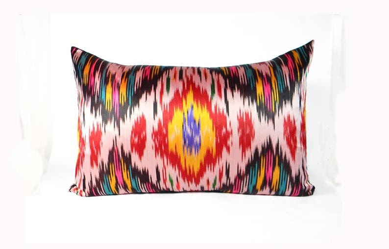 SALE - 40% OFF - Vintage Ikat Pillow - Huge Bolster Red Teal Blue Yellow Hot Pink Black - 20 x 30