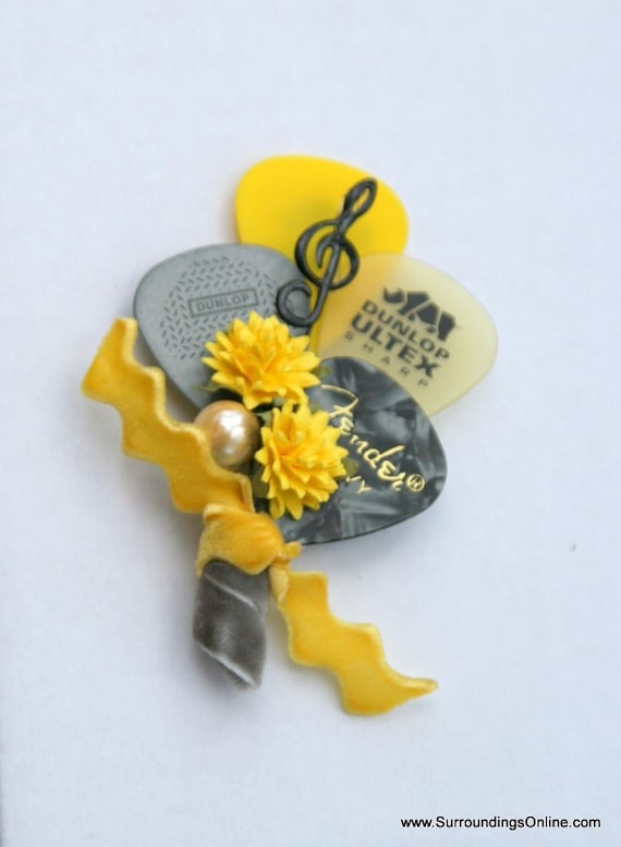 Yellow and Gray Guitar Pick Boutonniere