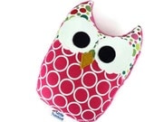 Plush Owl Mini Pillow Minky Softie Stuffed Toy Fuchsia Pink Red Green