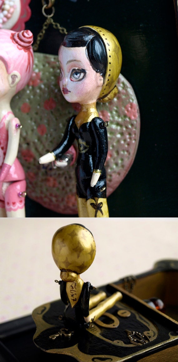 Fortuna - antique fortune teller automata - curiosity cabinet - vintage style miniature art doll with display by KarolinFelix