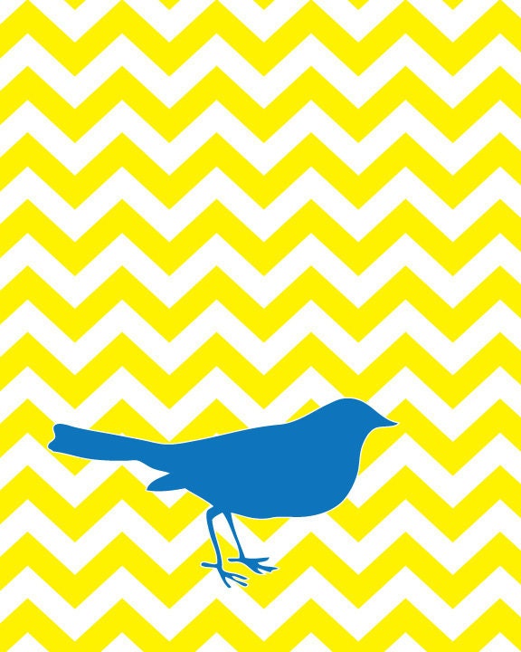 Blue Bird on Yellow Chevron - 8x10 art print