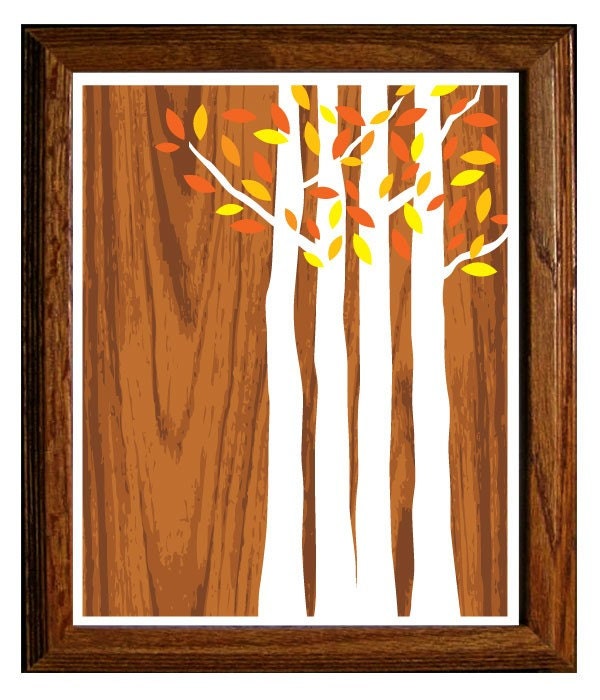 Faux Bois Forest with Autumn leaves- Art Print