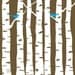 Brown Forest with Cyan Blue Birds on White Trees  - Modern 8x10 art print