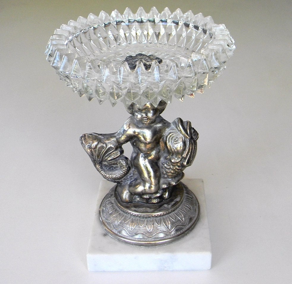 Vintage Cherub-Riding-Fish Pedestal Dish