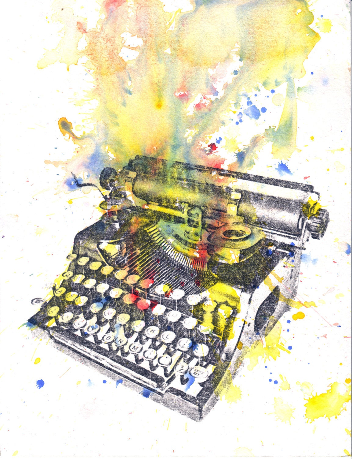 Typewriter Art Print From Original Watercolor Painting - 8 x 10 in. Typewriter Art Print Buy 2 and receive a Third Print Free