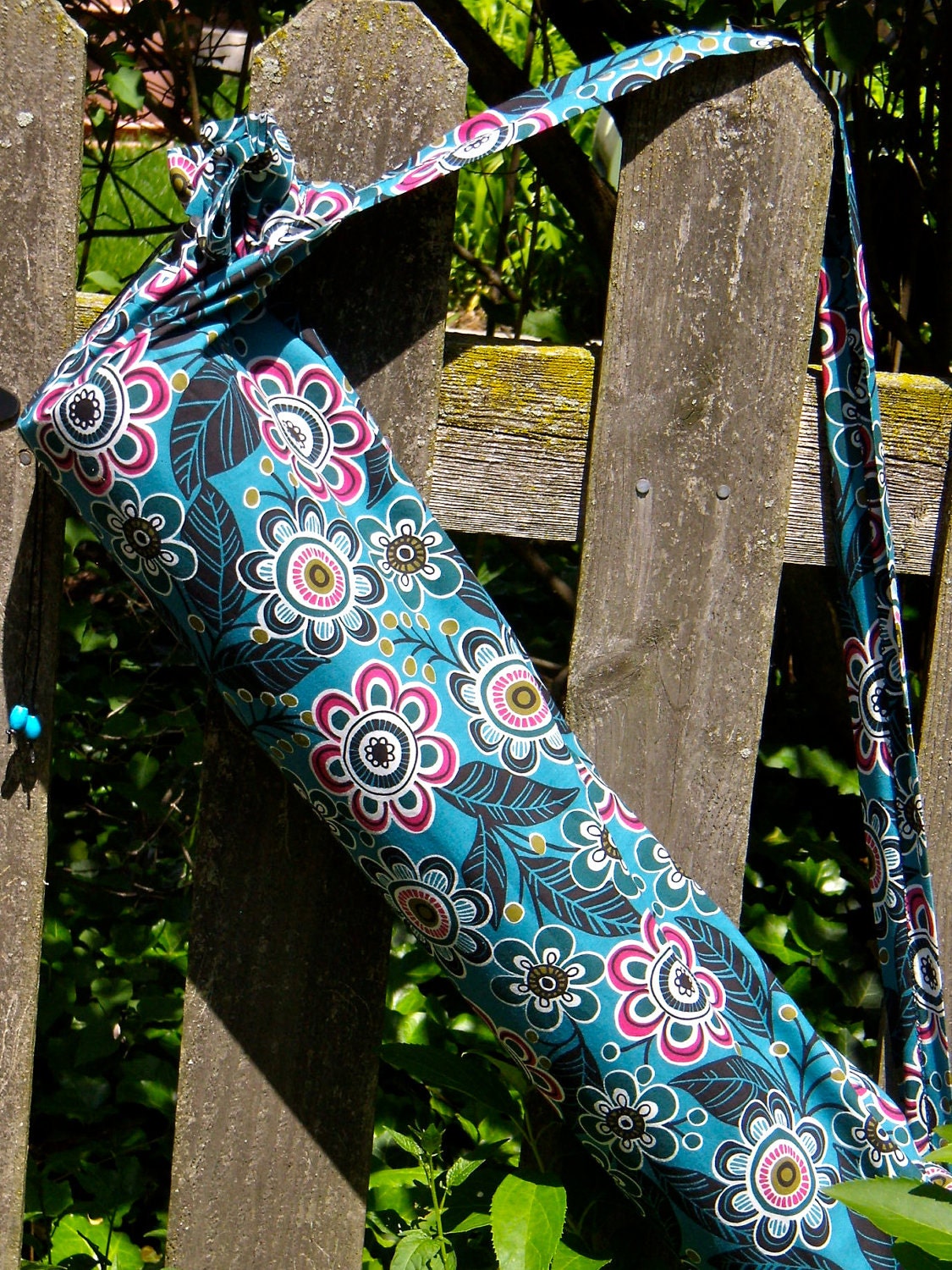 Yoga Mat bag yoga tote yoga mat carrier teal black pink floral cotton print standard size mat