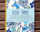 Indigo Blooms Wedding Invitation Suite Printable Template