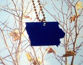 State Necklace, Iowa Blue Acrylic Laser Cut State Pride Jewelry