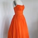 1950's VIntage  Tangerine Orange Shelf Bust Chiffon Prom Dress with Rhinestone straps.