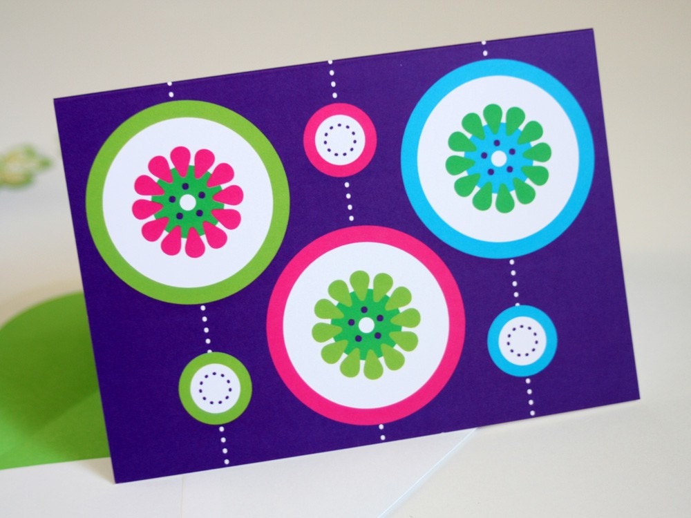 Purple blank folded 4x6 card with citrus slice design in bright, bold summer colours, aqua, pink, lime green - for any occasion