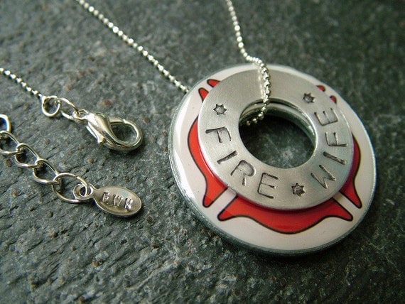 Stamped Fire Department Washer Necklace - Fire Wife