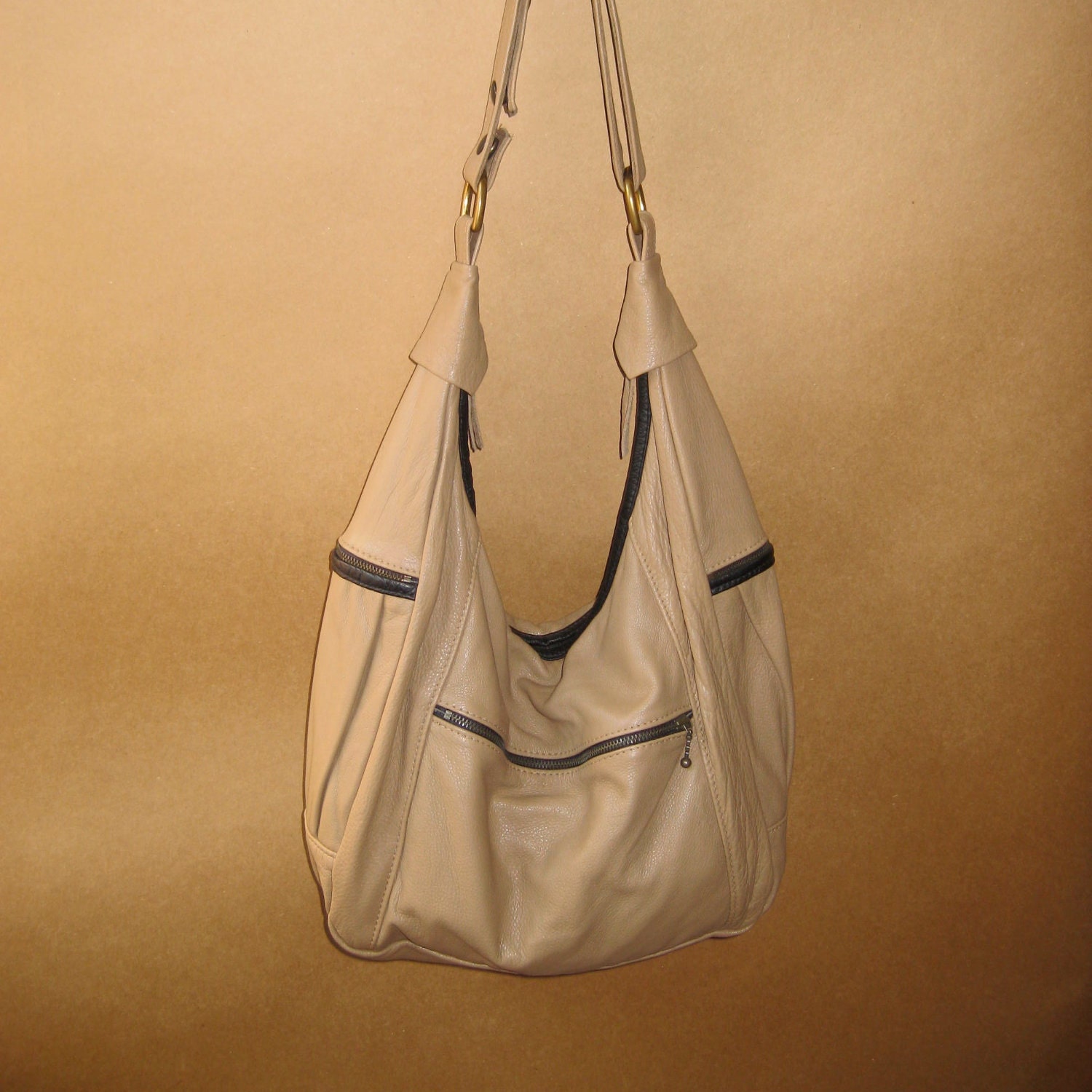 SALE-Big Ivory Leather Shoulder Bag- Crossbody, Slouch, Hobo, Laptop Purse-The Ella