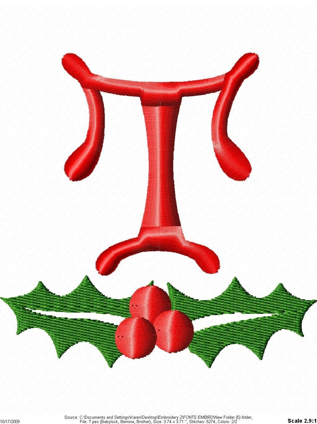 Christmas Holly Machine Embroidery Font Monogram Set