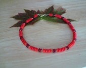 Red Beaded Necklace, Vintage Beads, Gold Vermeil