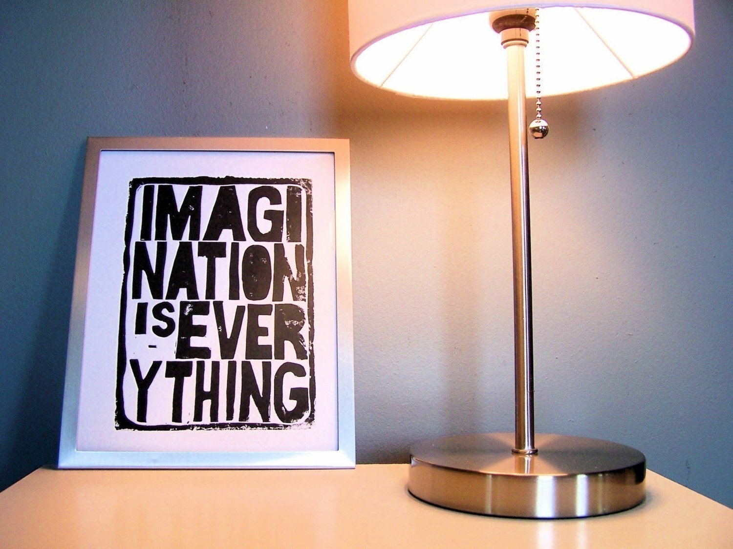 LINOCUT PRINT - Imagination is everything BLACK letterpress typography poster 8x10