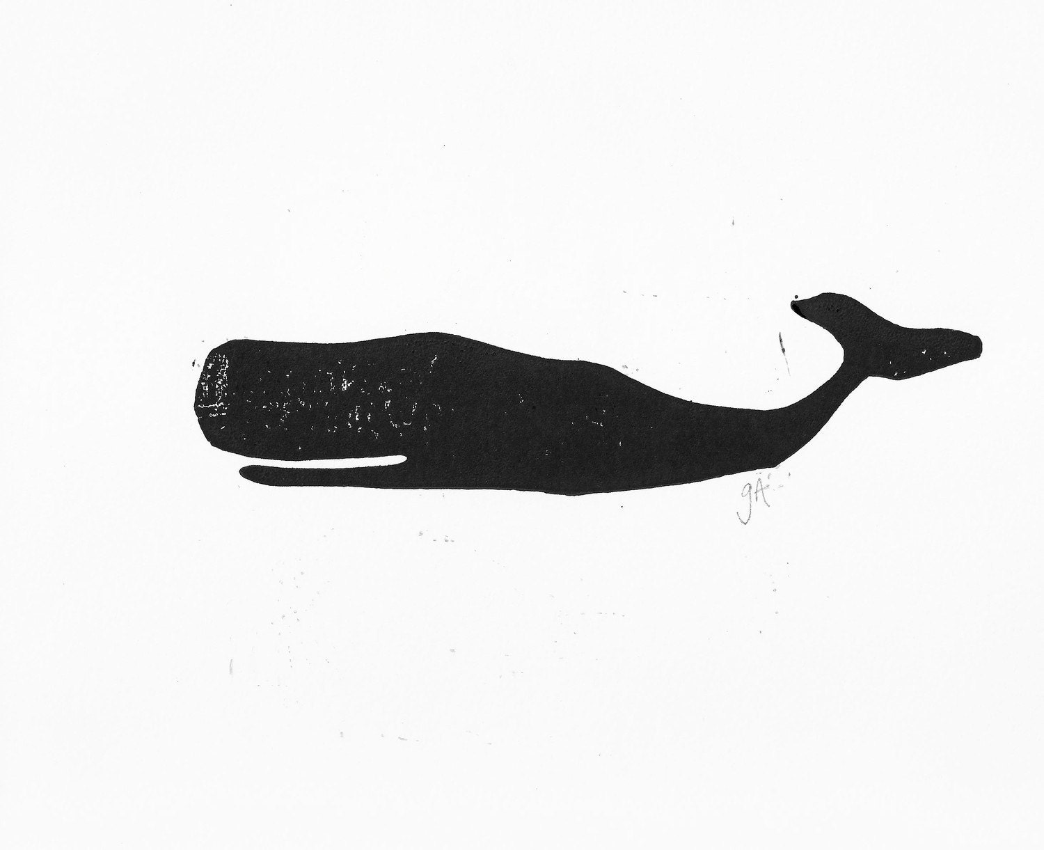 LINOCUT PRINT - whale BLACK letterpress silhouette poster 8x10 - thebigharumph