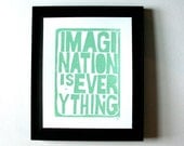 LINOCUT PRINT - Imagination LETTERPRESS sea foam green typography poster 8x10
