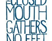 LINOCUT PRINT - The closed mouth BLUE letterpress typography poster 8x10