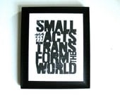 LINOCUT PRINT - Small acts BLACK letterpress poster 8x10 Howard Zinn