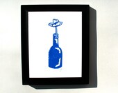 LINOCUT PRINT - Flower in bottle - cobalt blue linocut poster