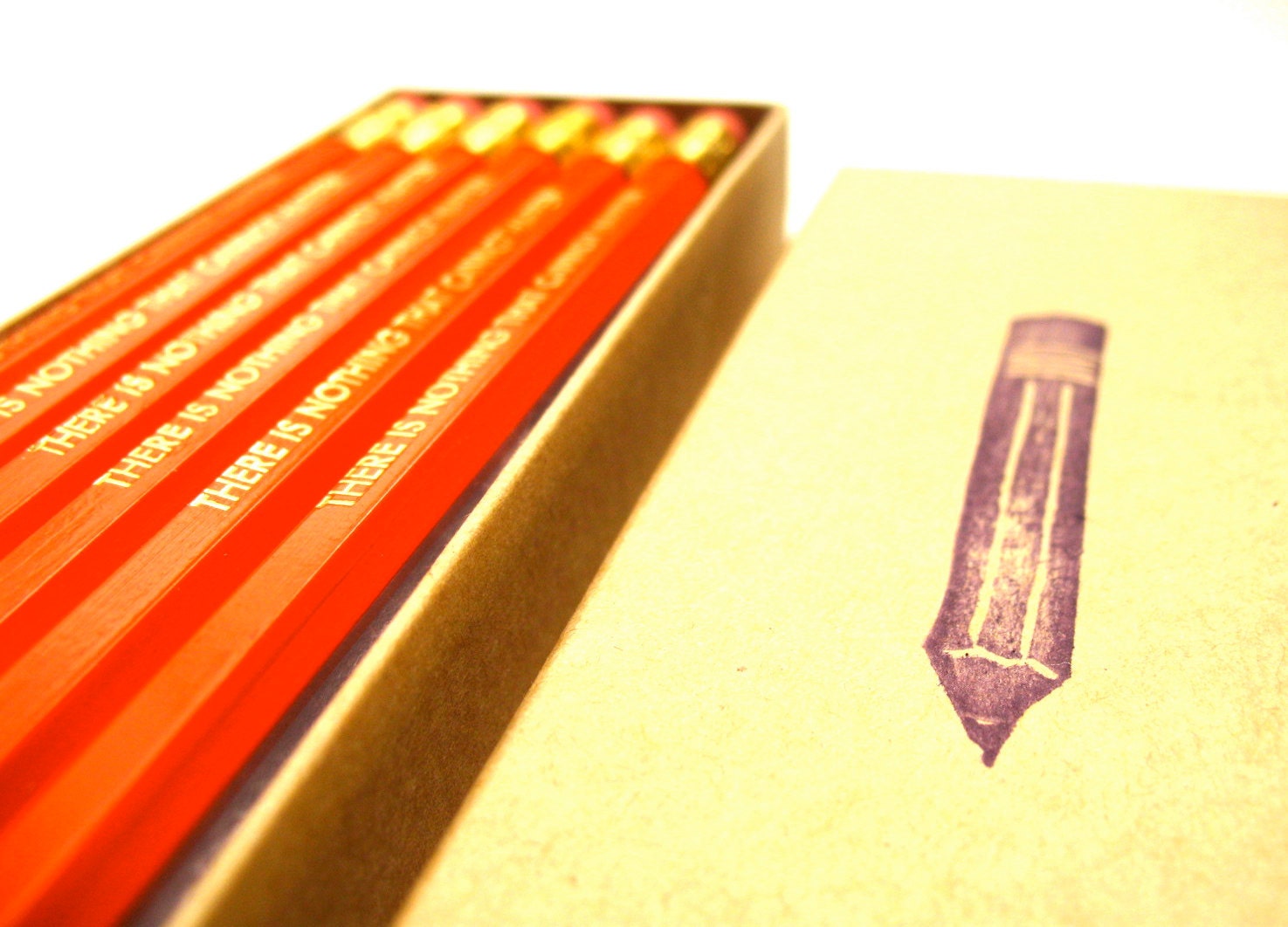 PENCILS (6) orange - there is nothing that cannot happen w/ hand-stamped kraft pencil box