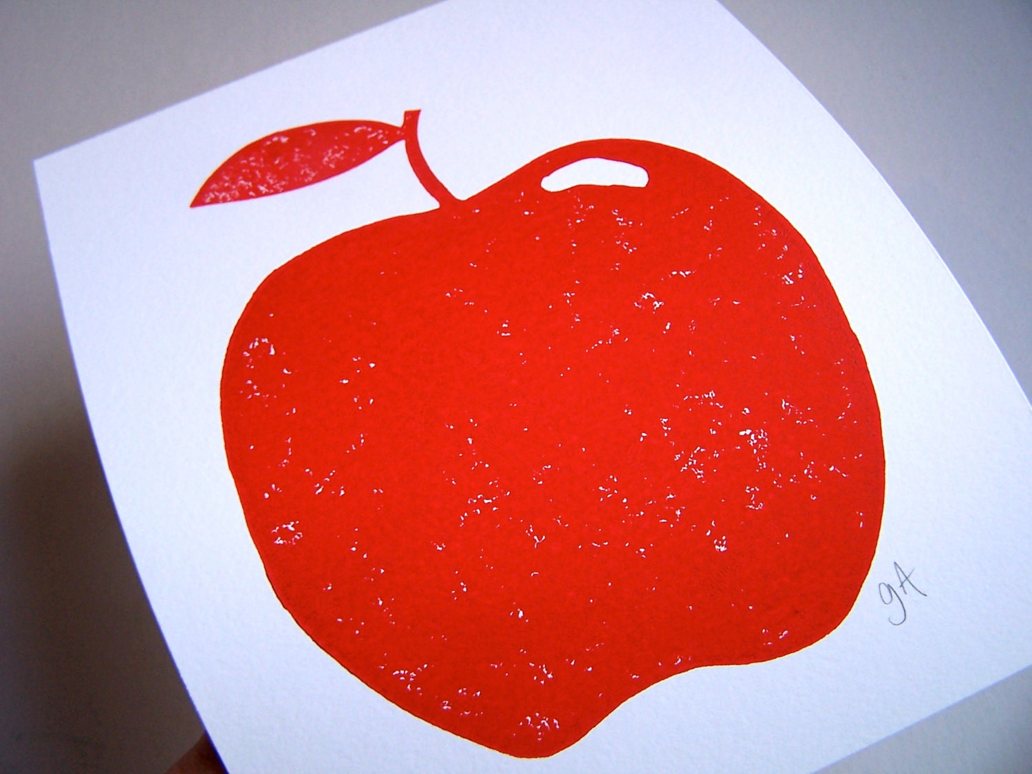 LINOCUT PRINT - red apple 8x10 print