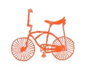 LINOCUT PRINT - Banana bike ORANGE block print 8x10