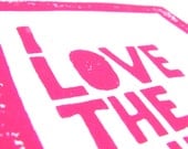 CARD - I love the sh.t out of you - hot pink LINOCUT mini print / greeting card