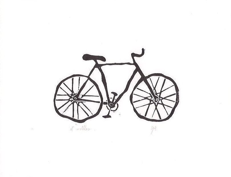 LINOCUT PRINT - Bike BLACK bicycle letterpress poster 8x10