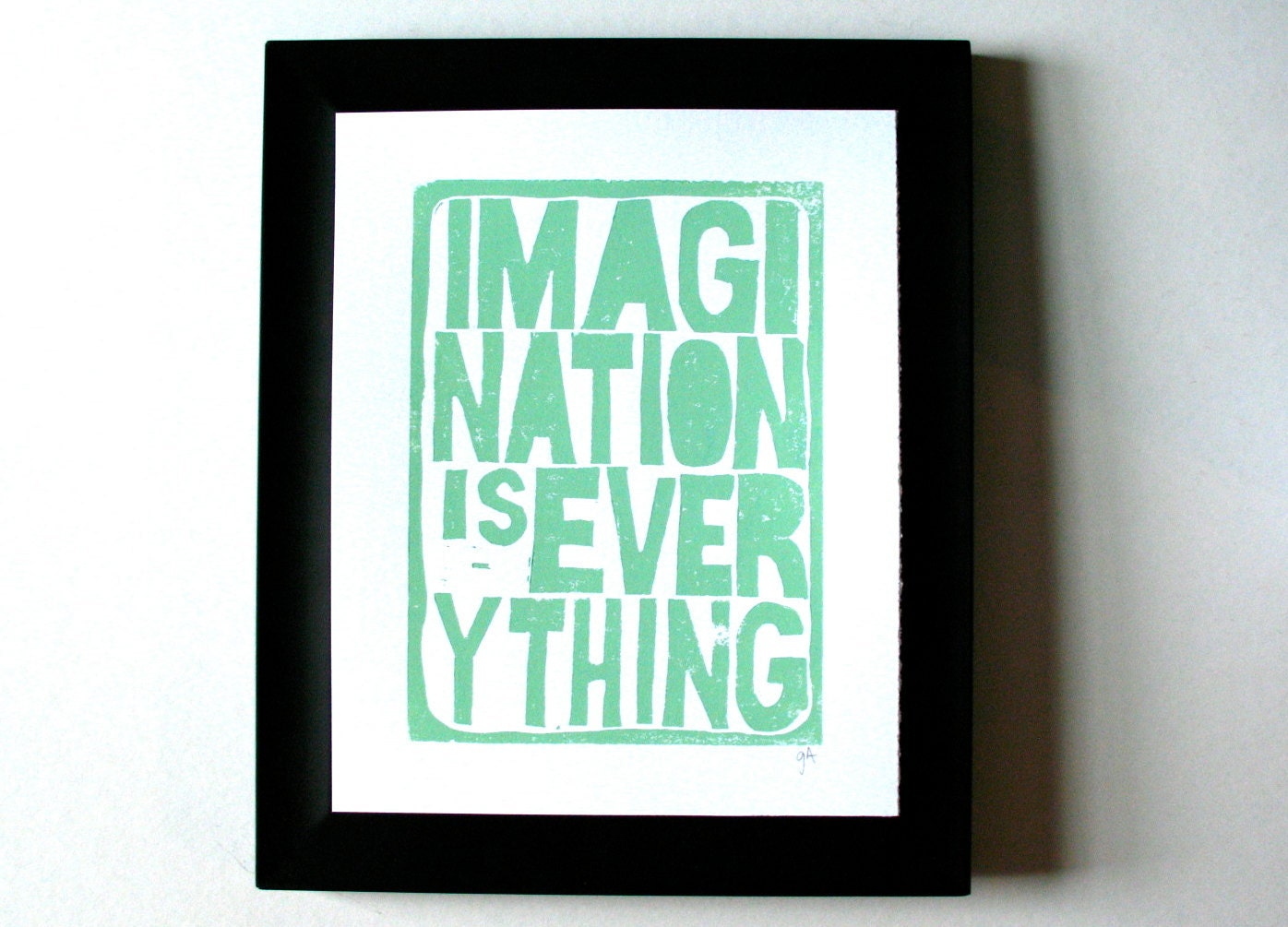 LINOCUT PRINT - Imagination LETTERPRESS sea foam green typography poster 8x10