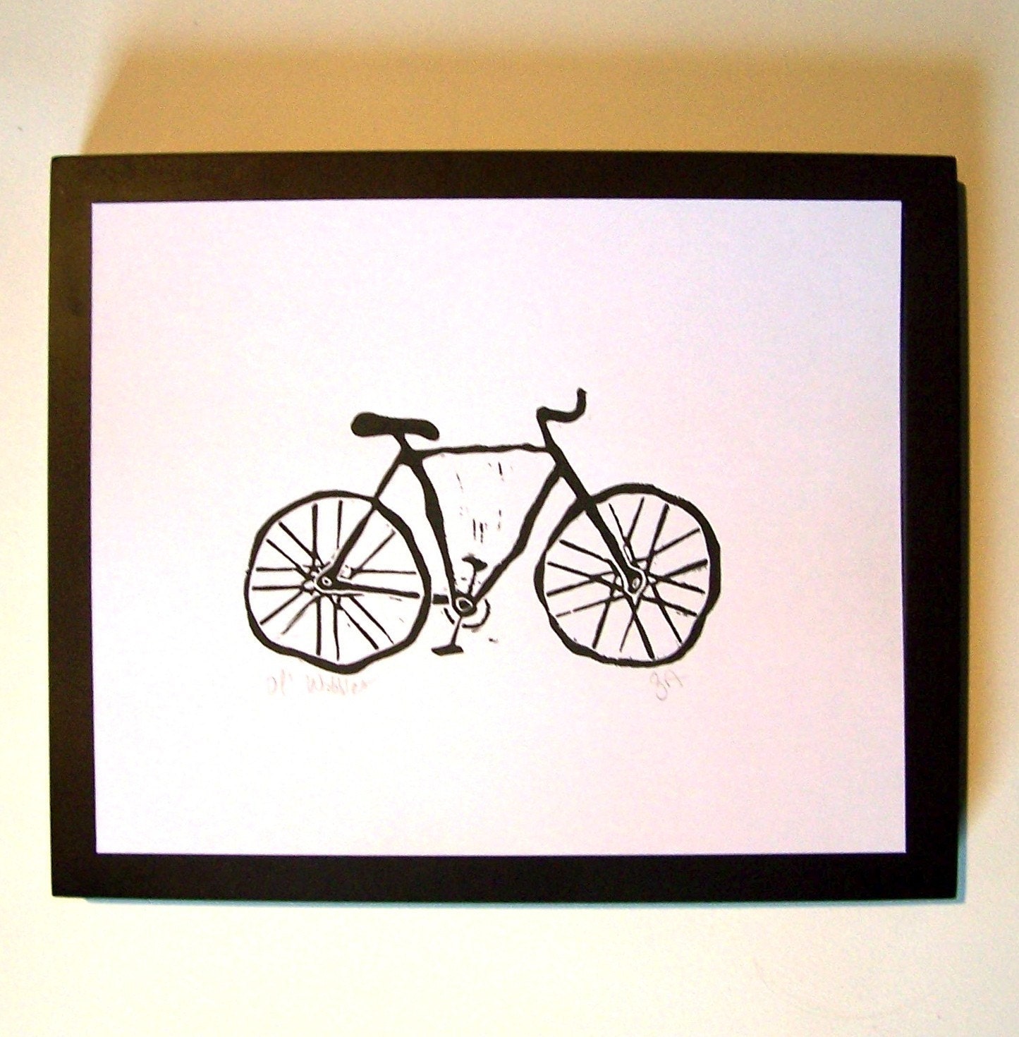 LINOCUT PRINT - Bike BLACK bicycle letterpress poster 8x10