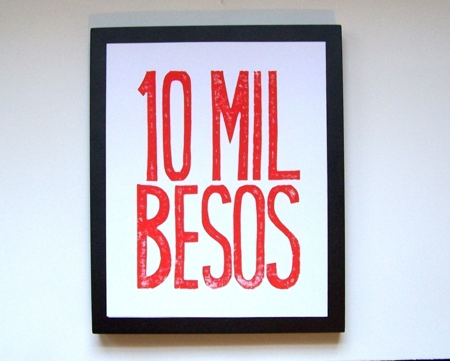 LINOCUT PRINT - 10 mil besos RED / orange block print 8x10 valentine letterpress print